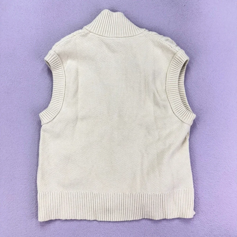 Free People Lizzy 1/4 Zip Sweater Womens Medium Cream‎ Green Cable Knit Vest - Picture 3 of 10